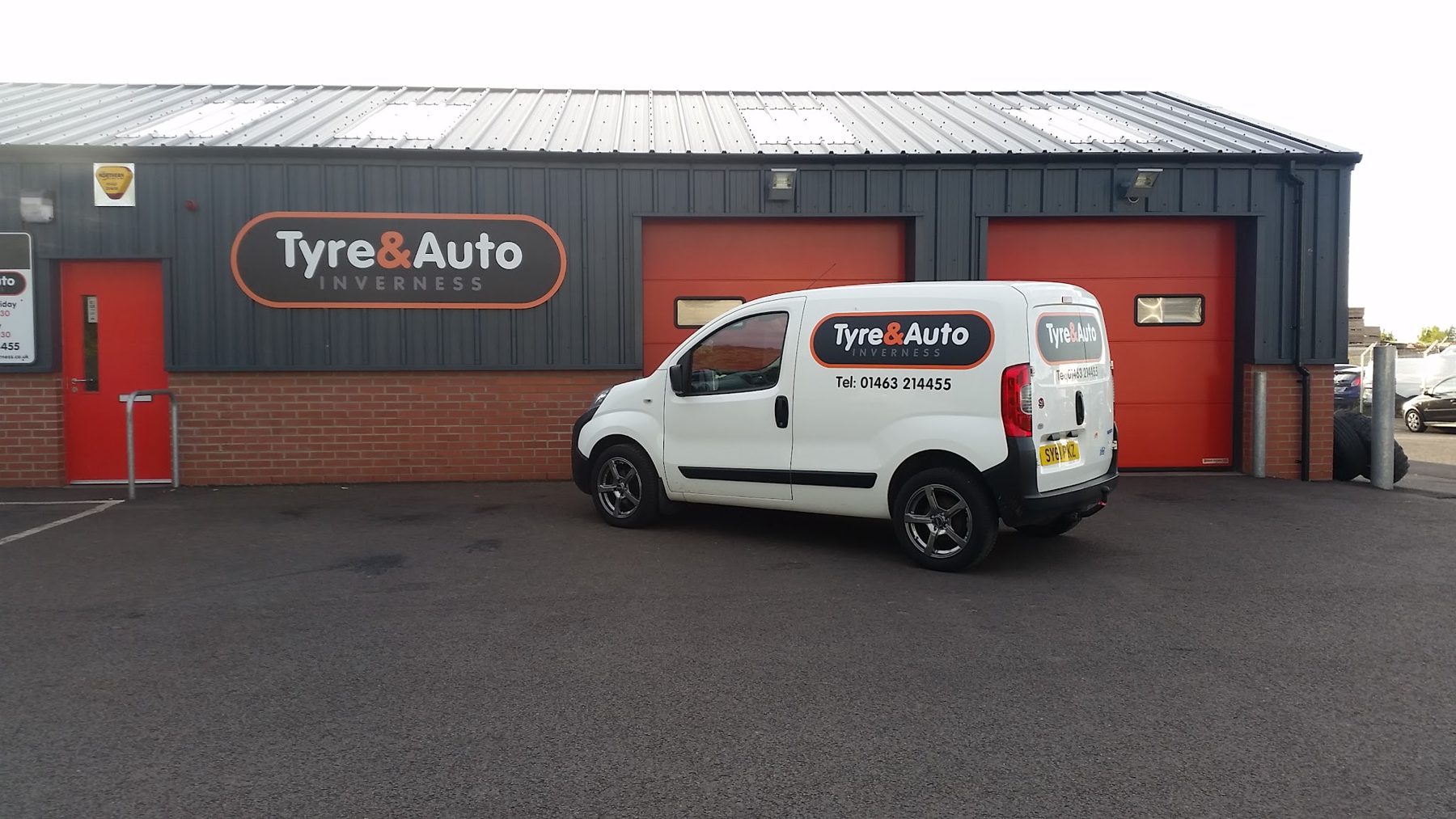 The Tyre&Auto liveried van parked outside the workshop